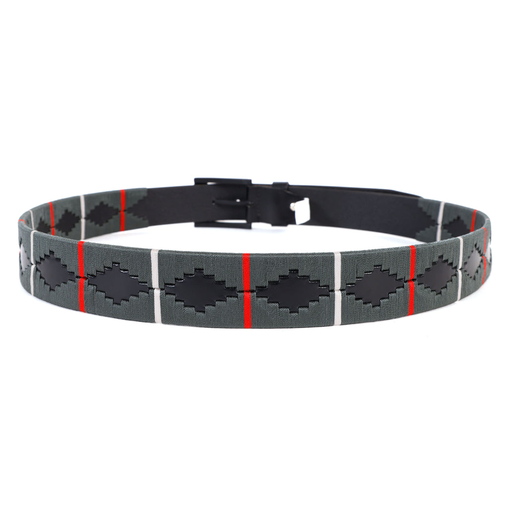 Black Polo Leather Belt with Black Buckle & Grey Stitching