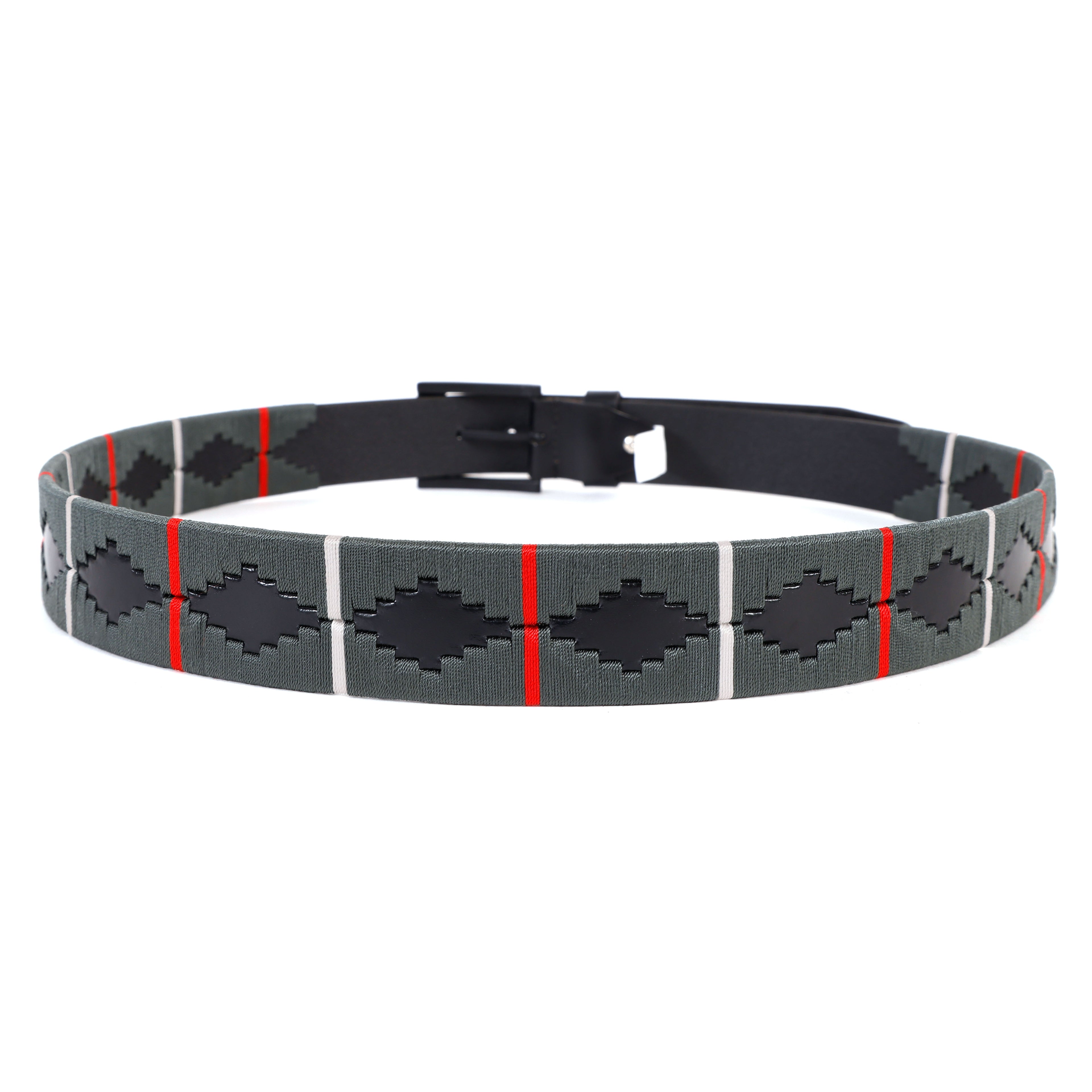 Black Polo Leather Belt with Black Buckle & Grey Stitching