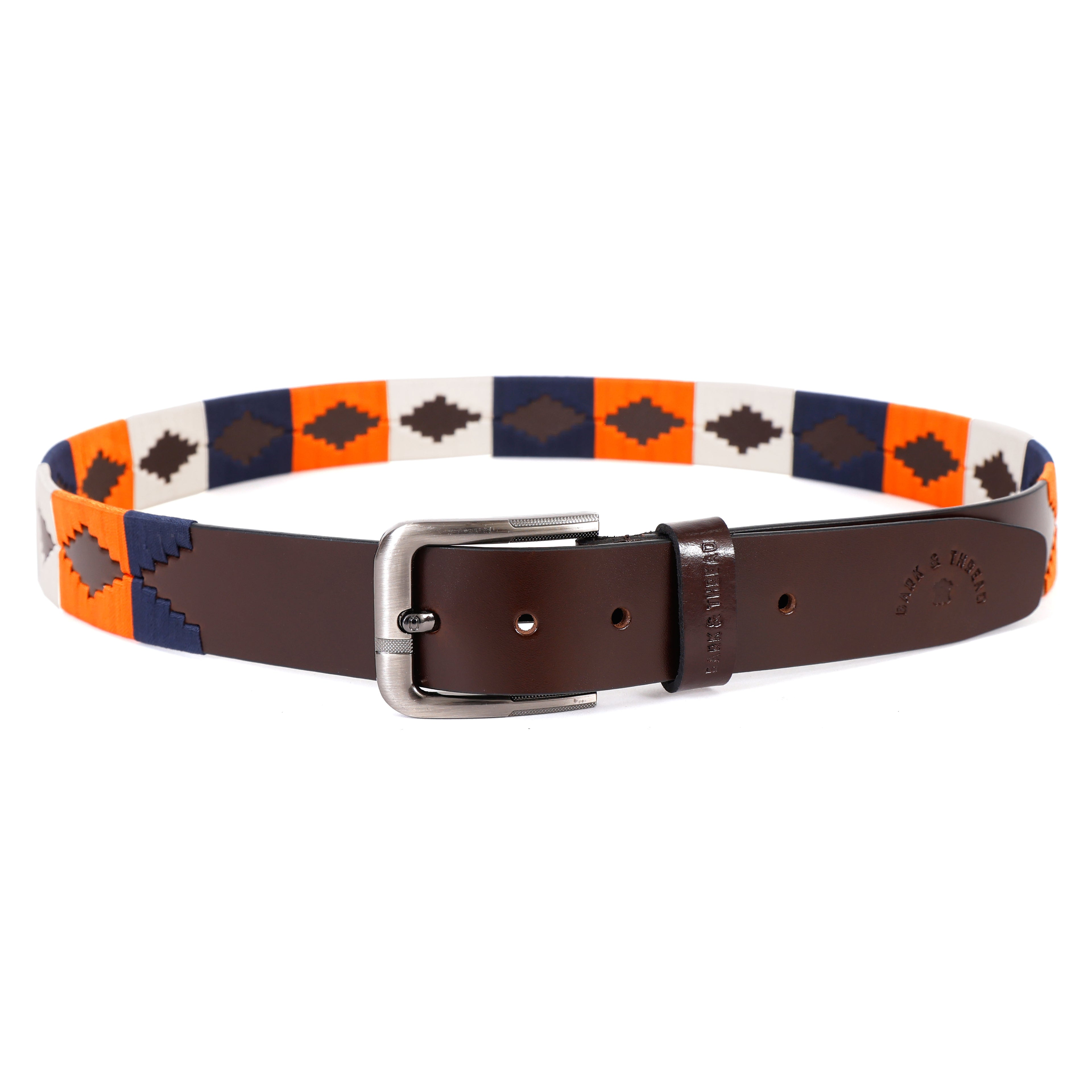 Premium Polo Leather Belt with Contrast Stitching – Brown Strap & Silver Buckle