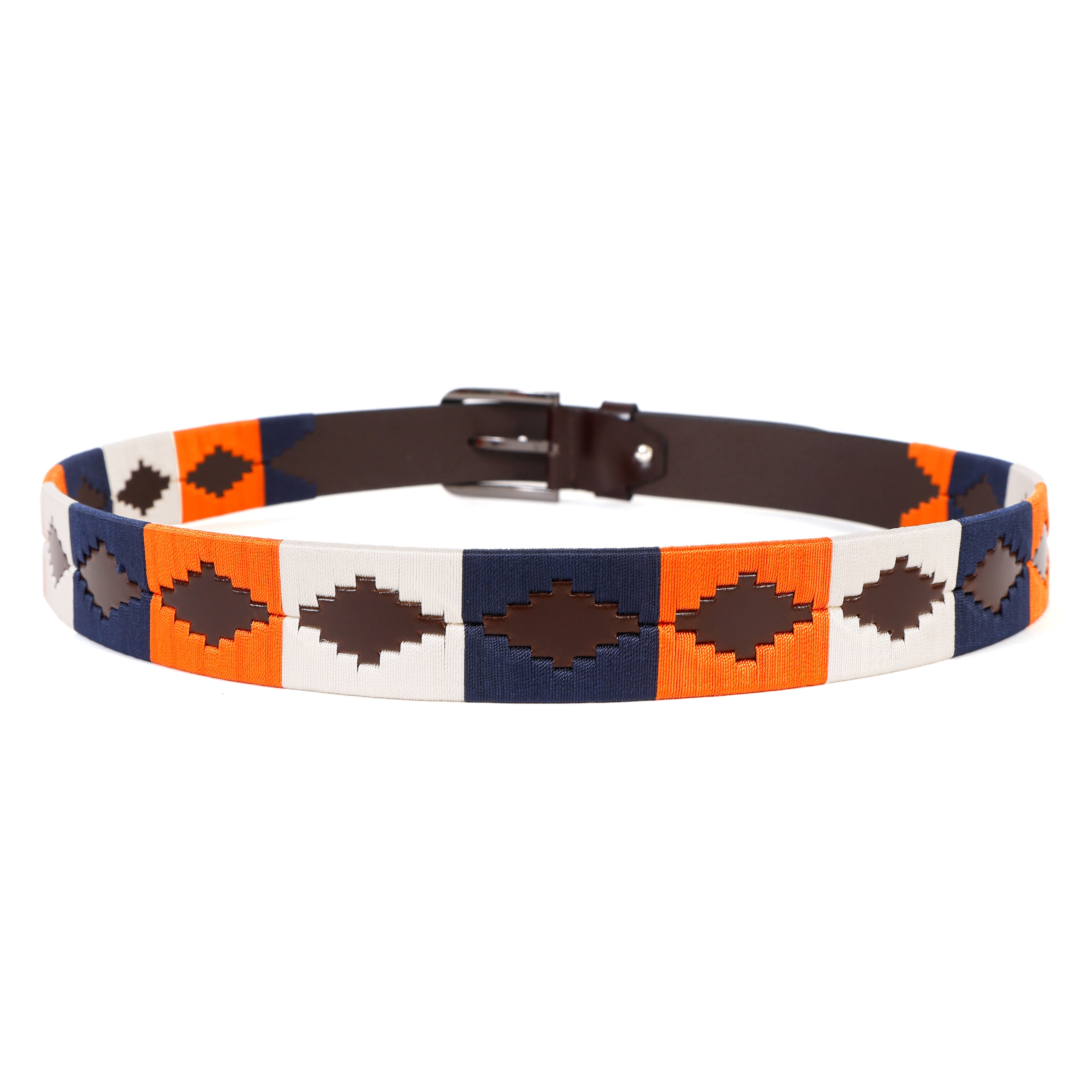 Premium Polo Leather Belt with Contrast Stitching – Brown Strap & Silver Buckle