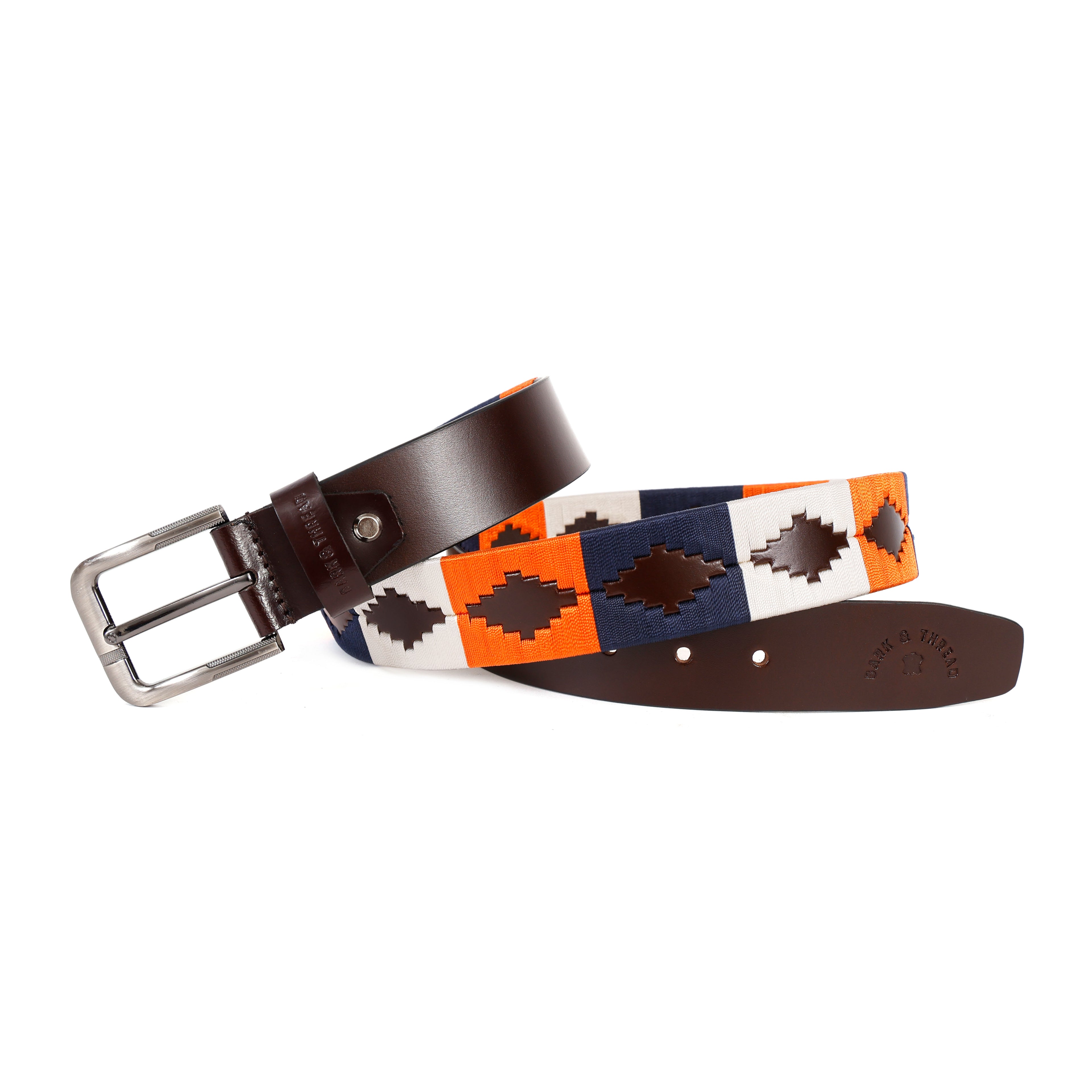 Premium Polo Leather Belt with Contrast Stitching – Brown Strap & Silver Buckle