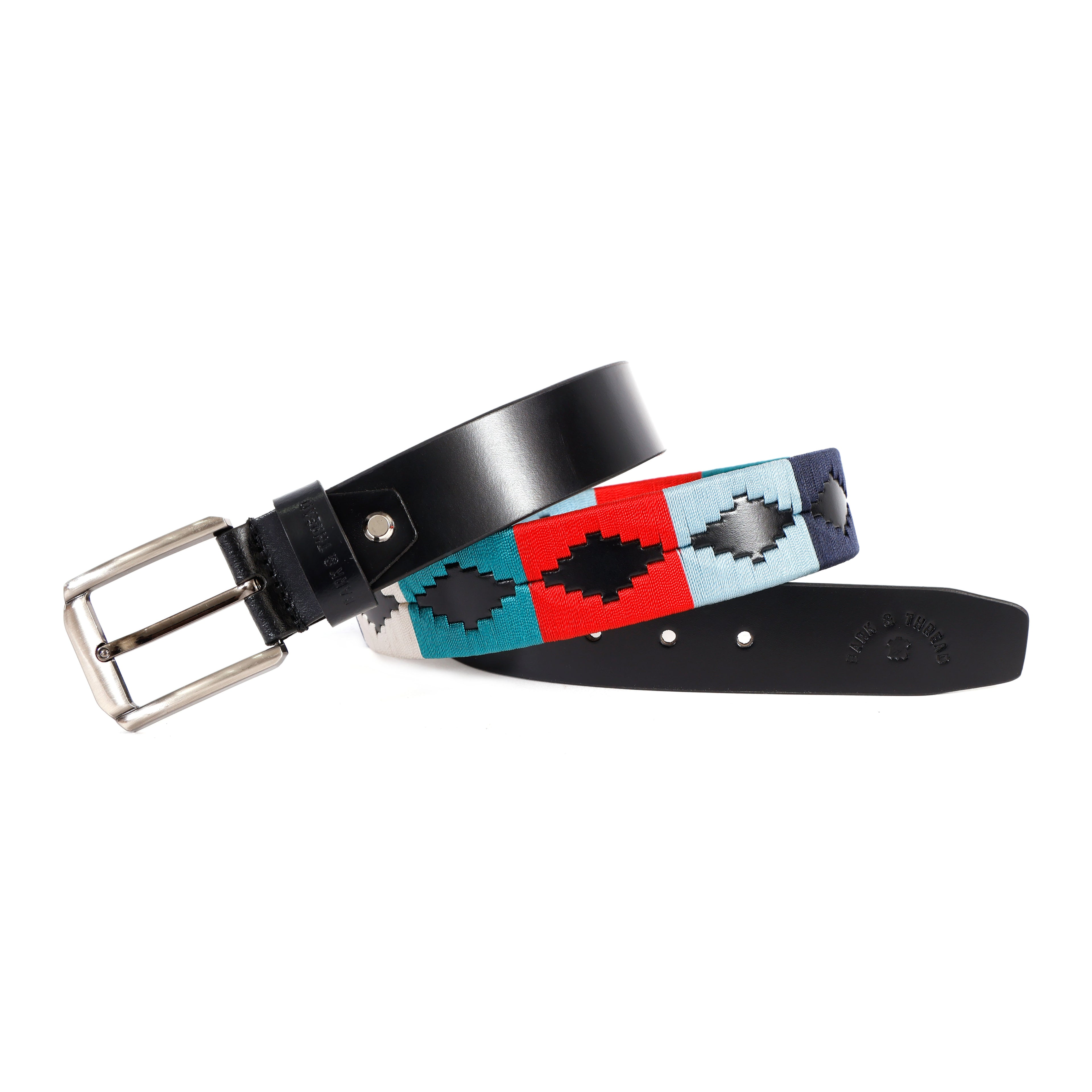 Premium Polo Leather Belt with Multi Stitching – Black Strap & Silver Buckle