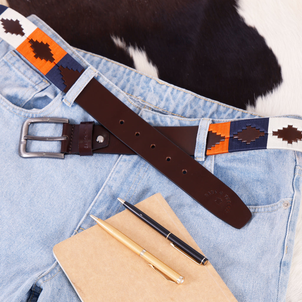 Premium Polo Leather Belt with Contrast Stitching – Brown Strap & Silver Buckle