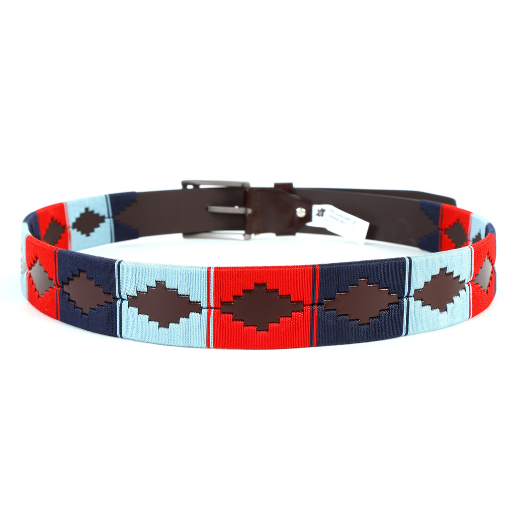 Brown Polo Leather Belt with Multicolor Stitching & Silver Buckle