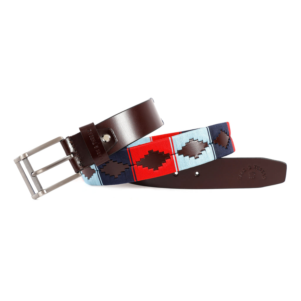 Brown Polo Leather Belt with Multicolor Stitching & Silver Buckle