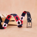 Premium Polo Leather Belt with Multicolour Stitching – Black Strap & Silver Buckle