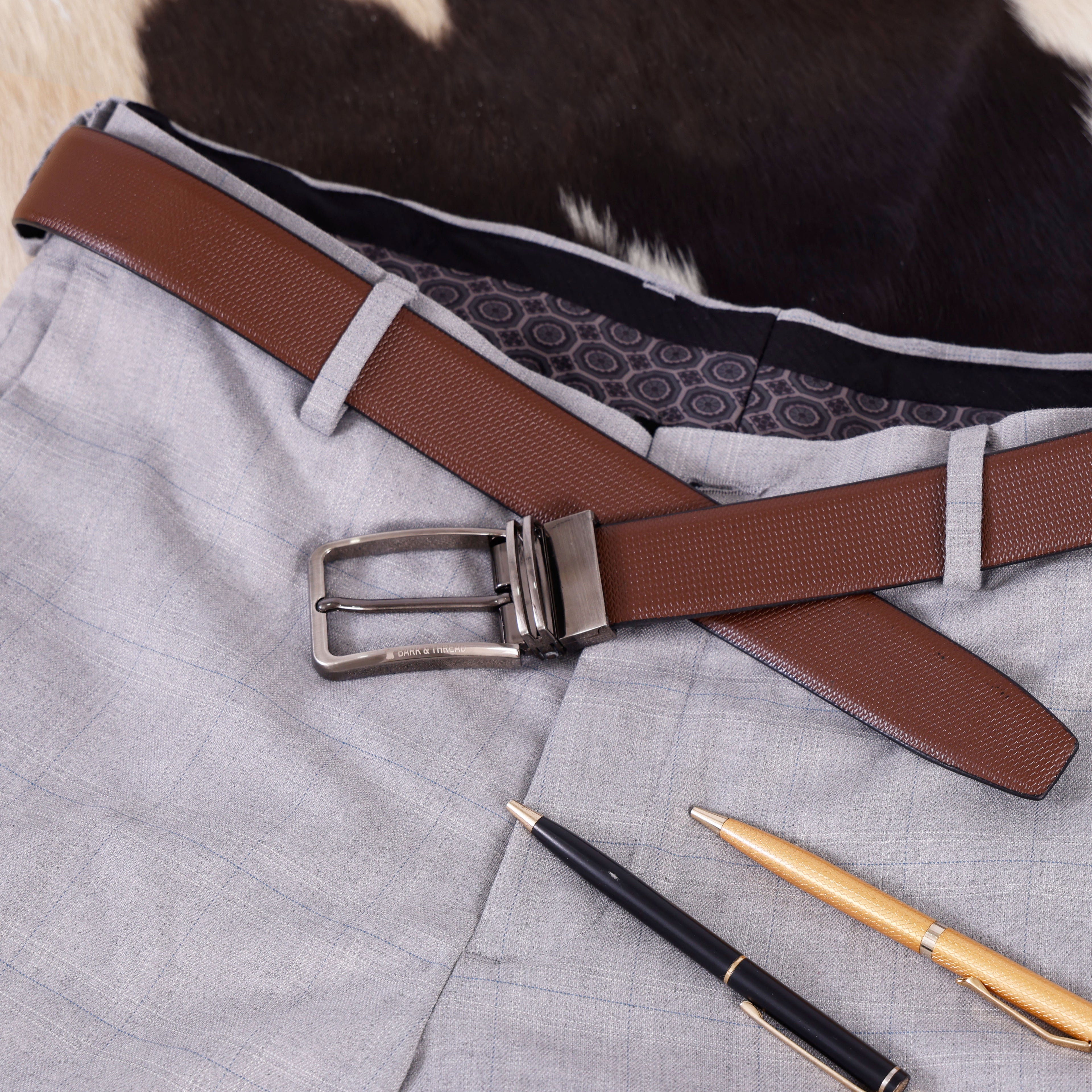 Reversible Genuine Leather Belt for Men with Silver Buckle – Precision Crafted for Modern Elegance