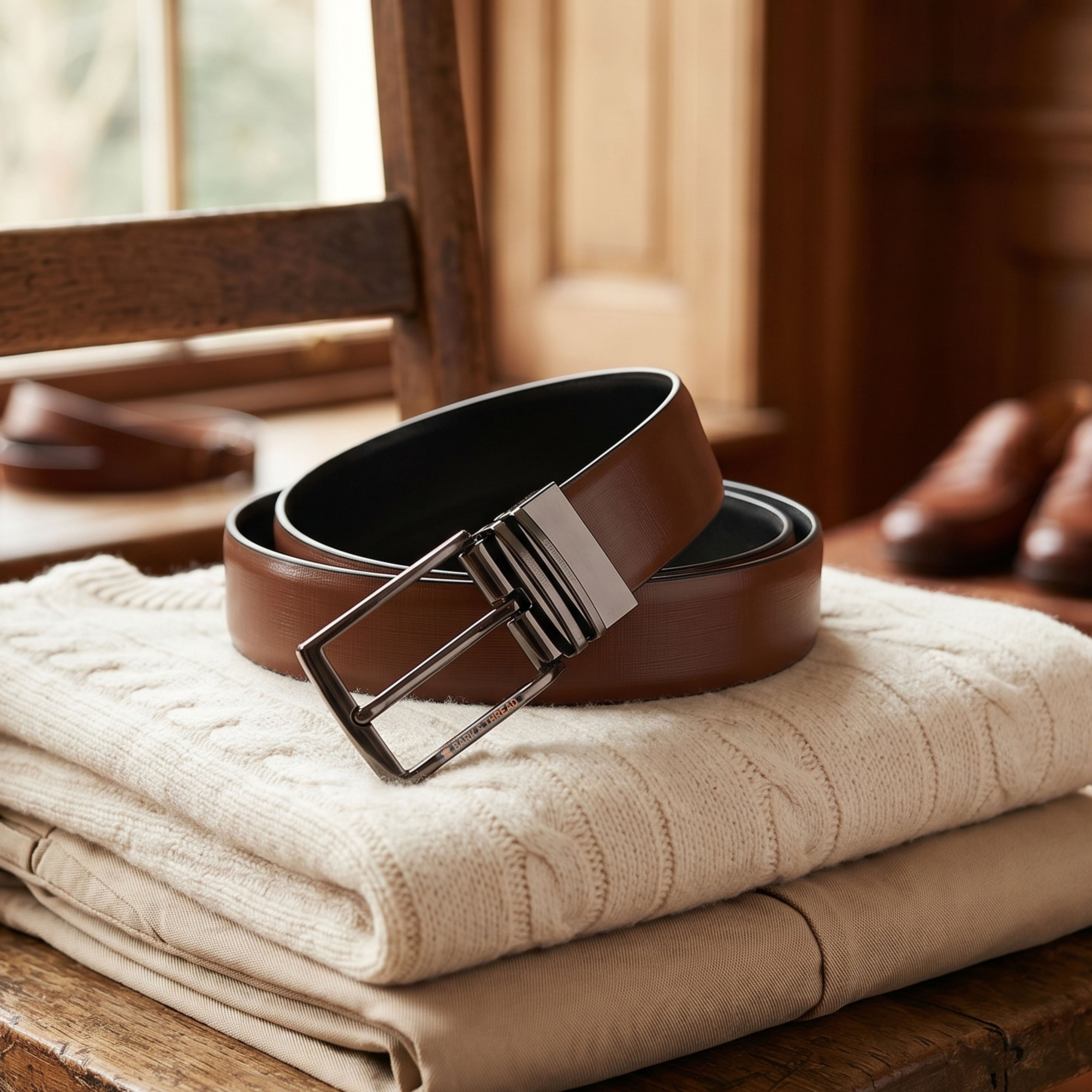 Reversible Genuine Leather Belt for Men with Silver Buckle | 2-in-1 Formal & Casual Belt