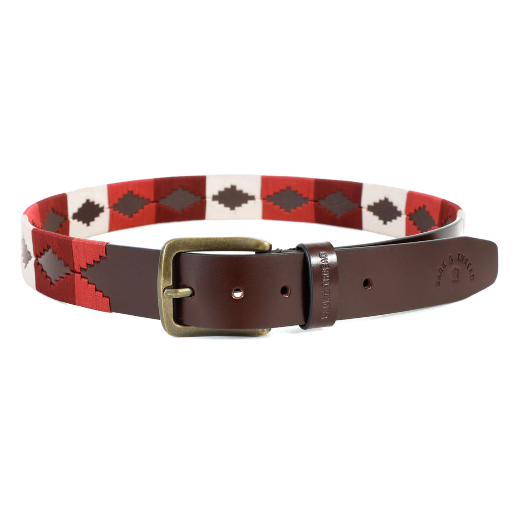 Brown Polo Leather Belt with Multi-Colour Stitching & Silver Buckle