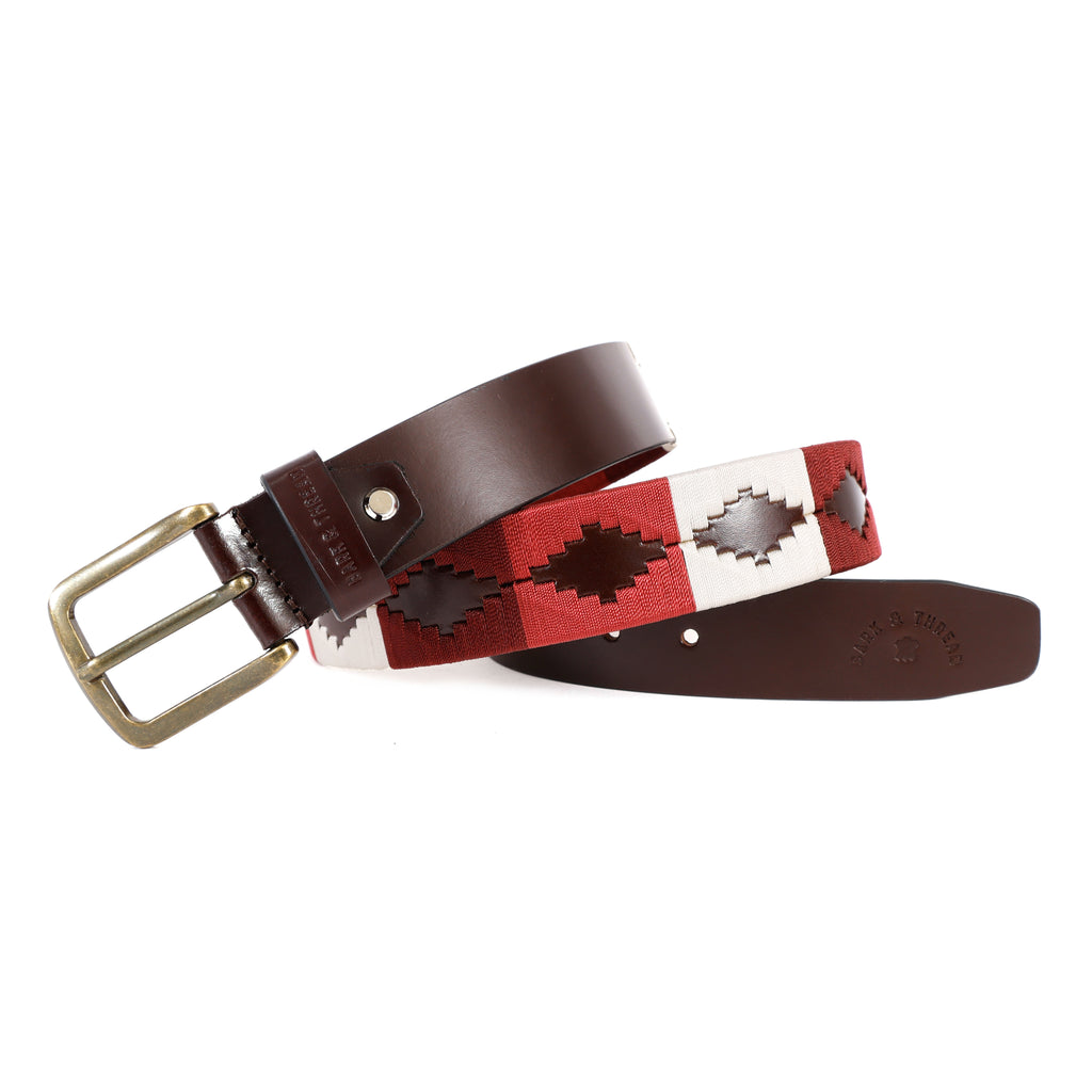 Brown Polo Leather Belt with Multi-Colour Stitching & Silver Buckle