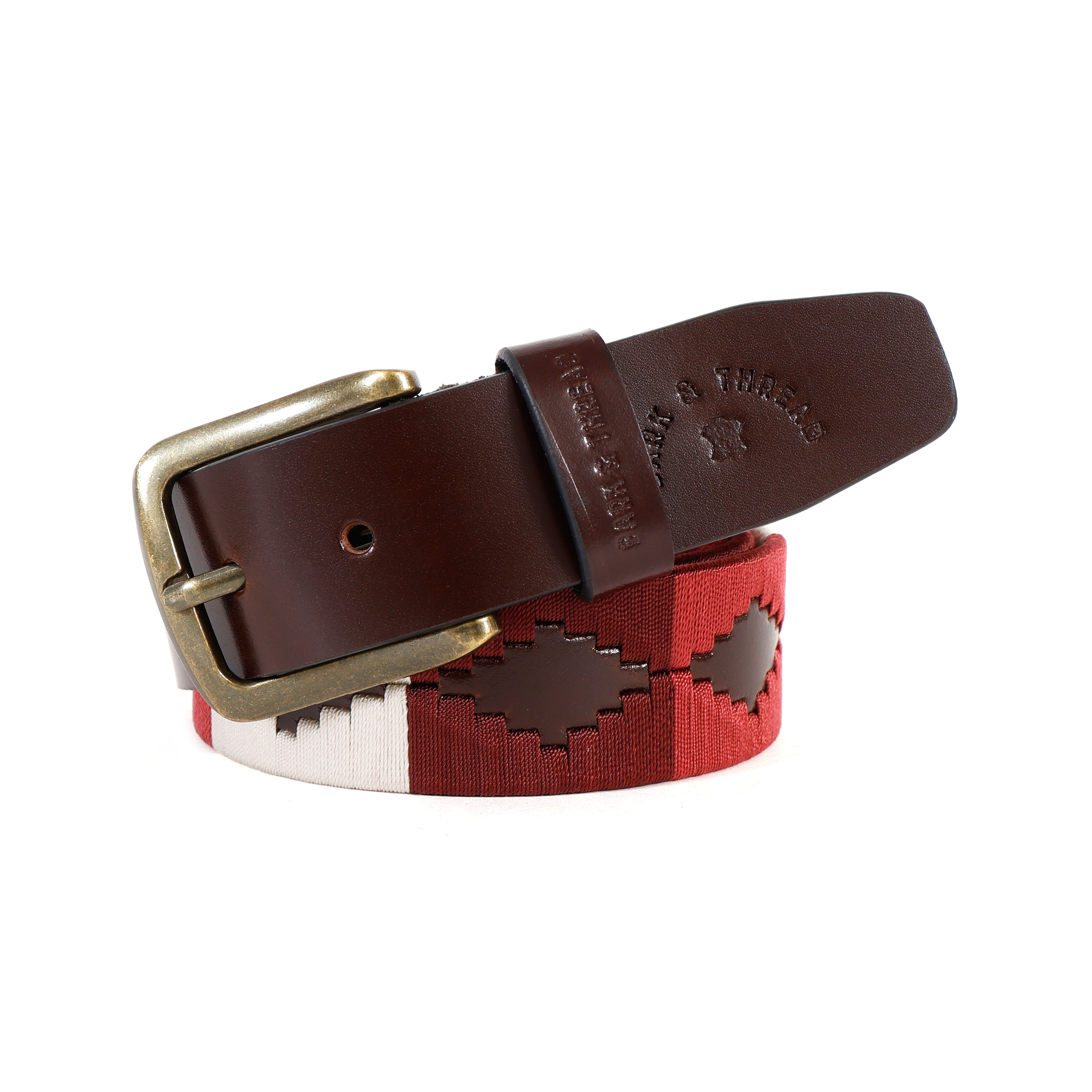 Brown Polo Leather Belt with Multi-Colour Stitching & Silver Buckle