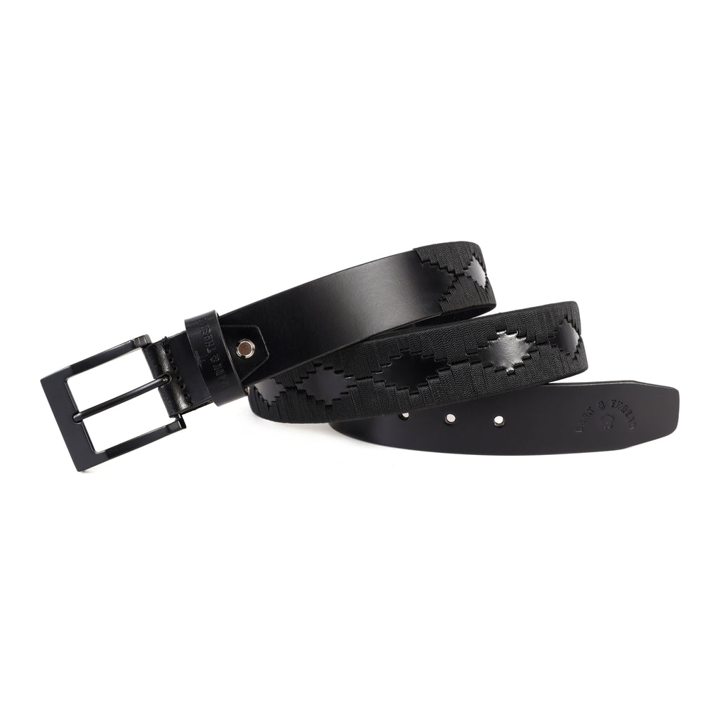 Premium Polo Leather Belt – All Black (Black Strap, Black Stitching & Black Buckle)