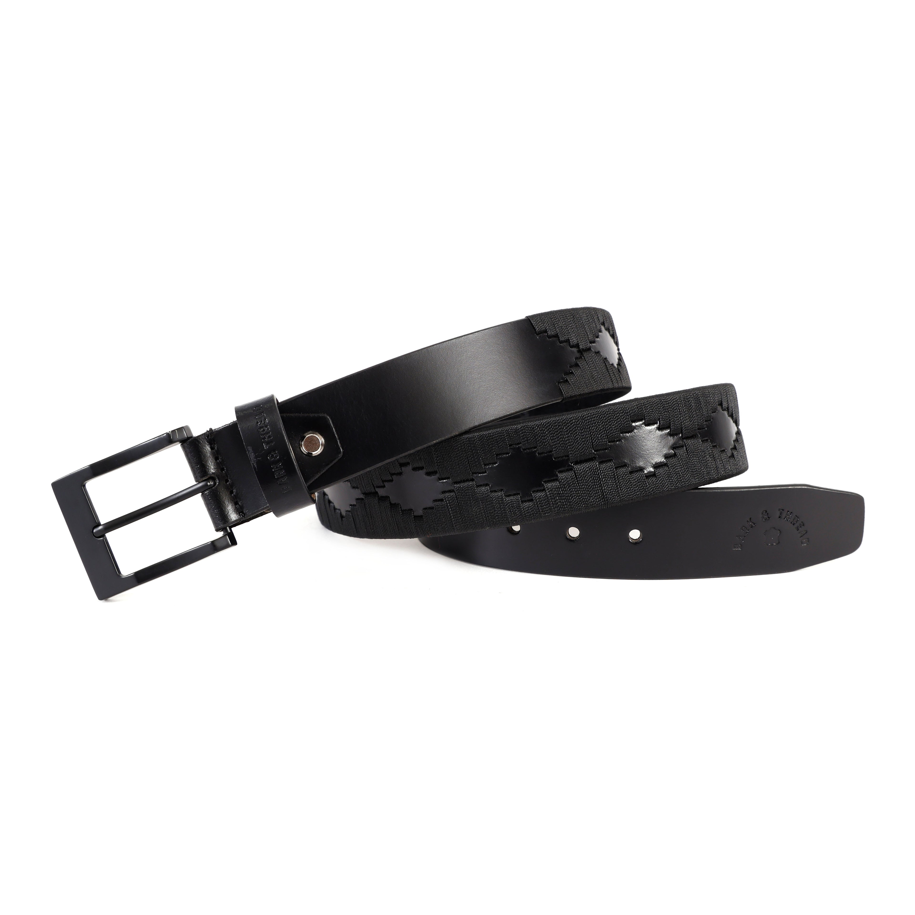Premium Polo Leather Belt – All Black (Black Strap, Black Stitching & Black Buckle)