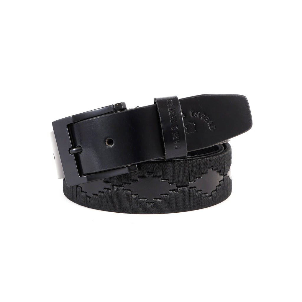 Premium Polo Leather Belt – All Black (Black Strap, Black Stitching & Black Buckle)