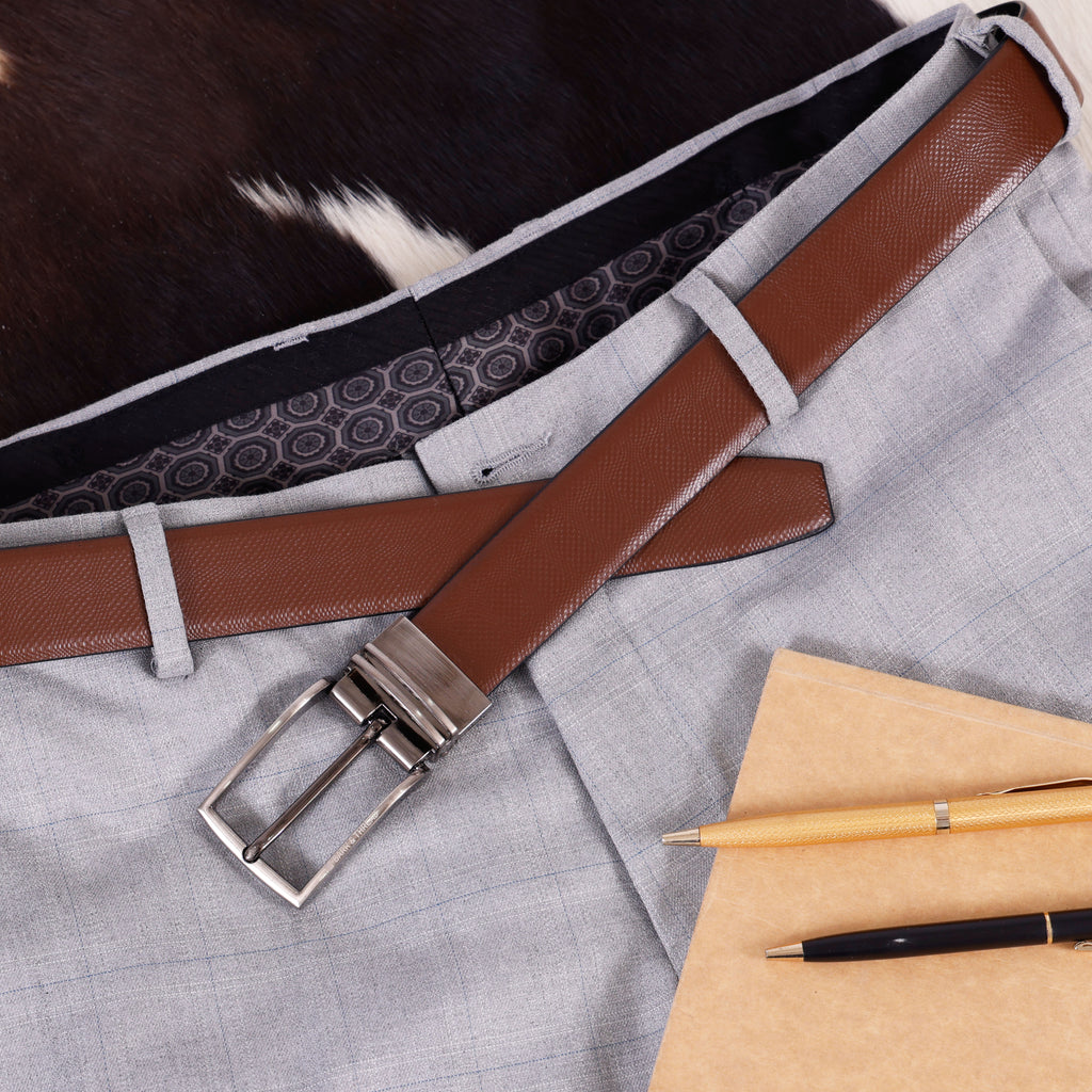 Reversible Genuine Leather Belt for Men with Silver Buckle | 2-in-1 Formal & Casual Belt