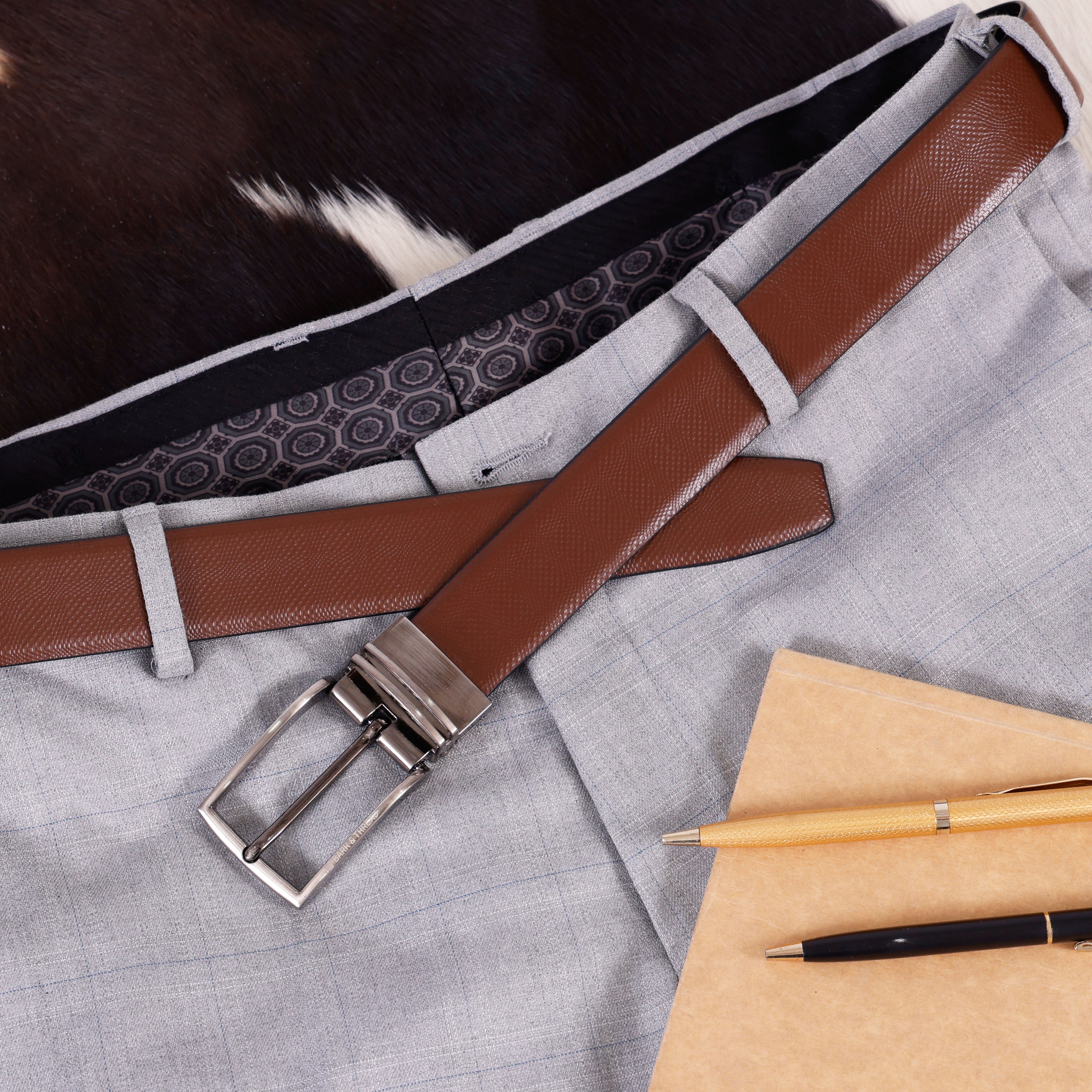 Reversible Genuine Leather Belt for Men with Silver Buckle | 2-in-1 Formal & Casual Belt