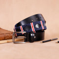 Luxury Polo Leather Belt with Multicolour Stitching – Black Strap & Silver Buckle