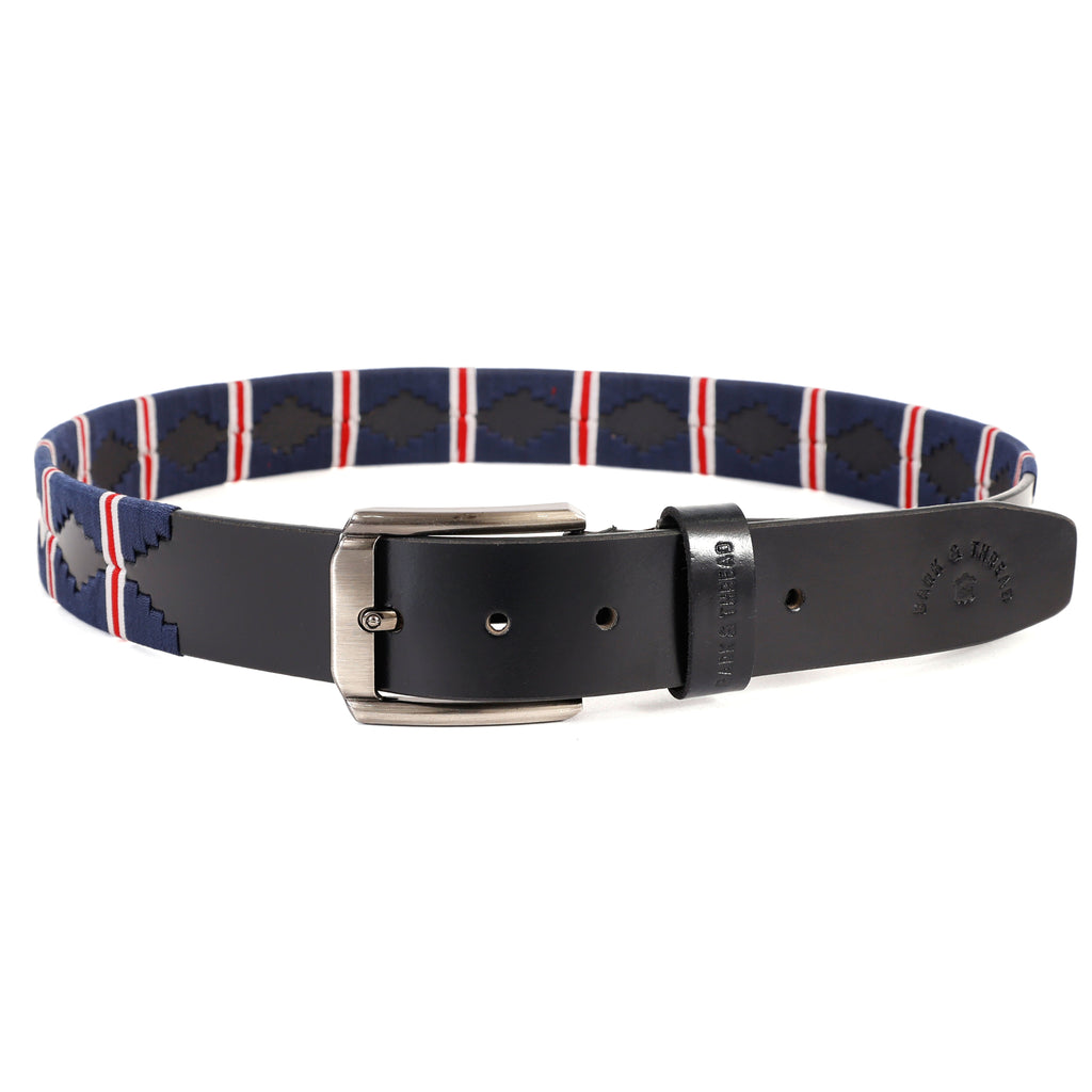 Luxury Polo Leather Belt with Multicolour Stitching – Black Strap & Silver Buckle