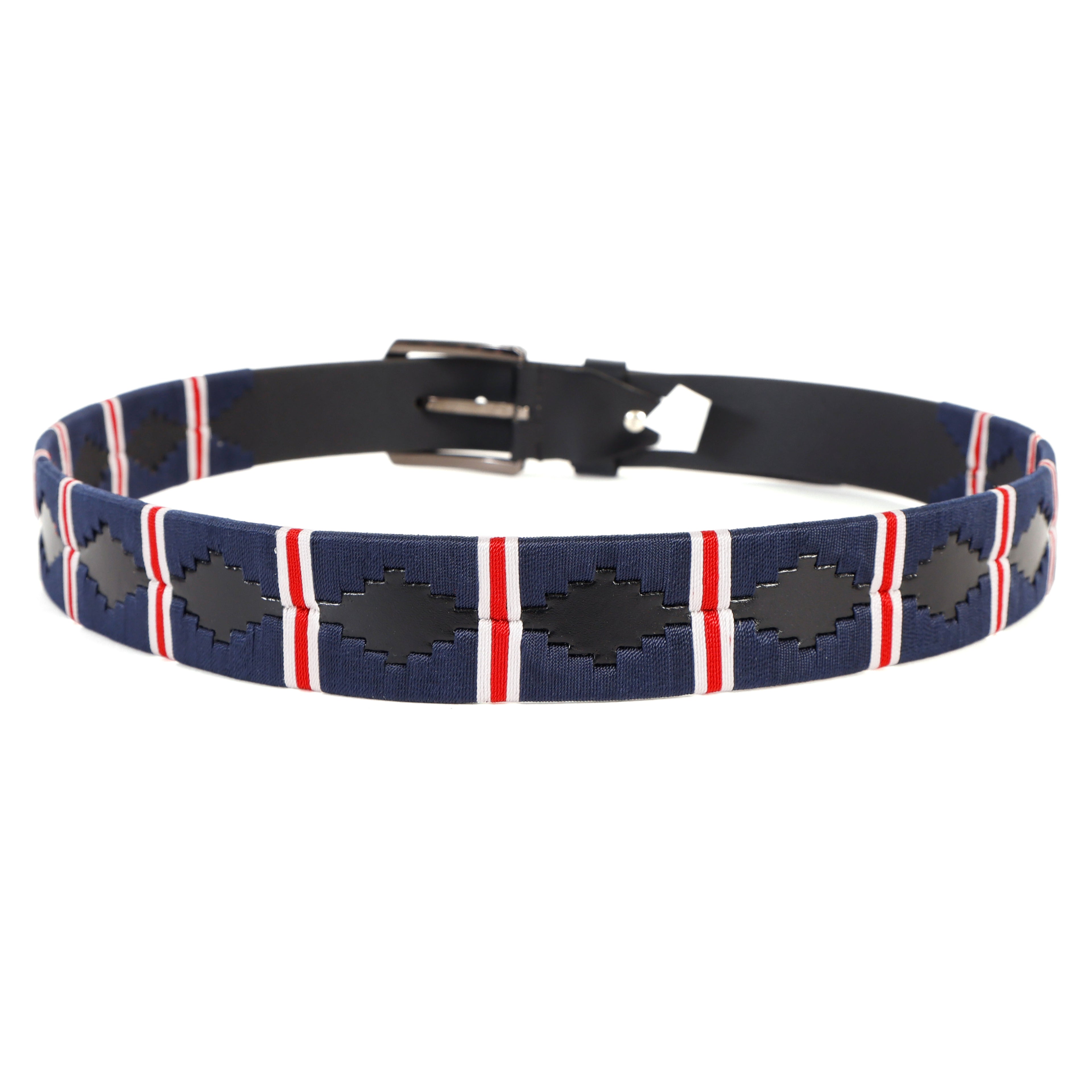 Luxury Polo Leather Belt with Multicolour Stitching – Black Strap & Silver Buckle