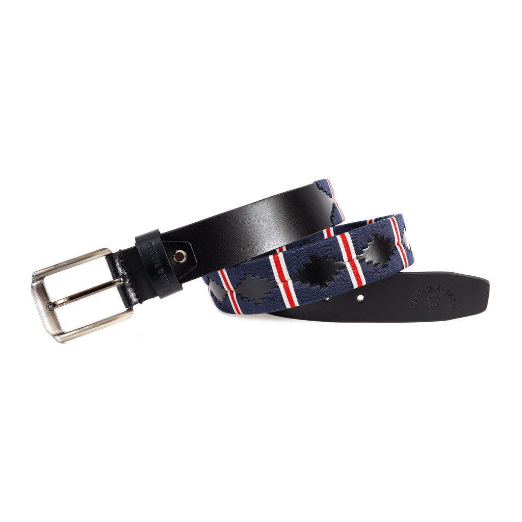 Luxury Polo Leather Belt with Multicolour Stitching – Black Strap & Silver Buckle