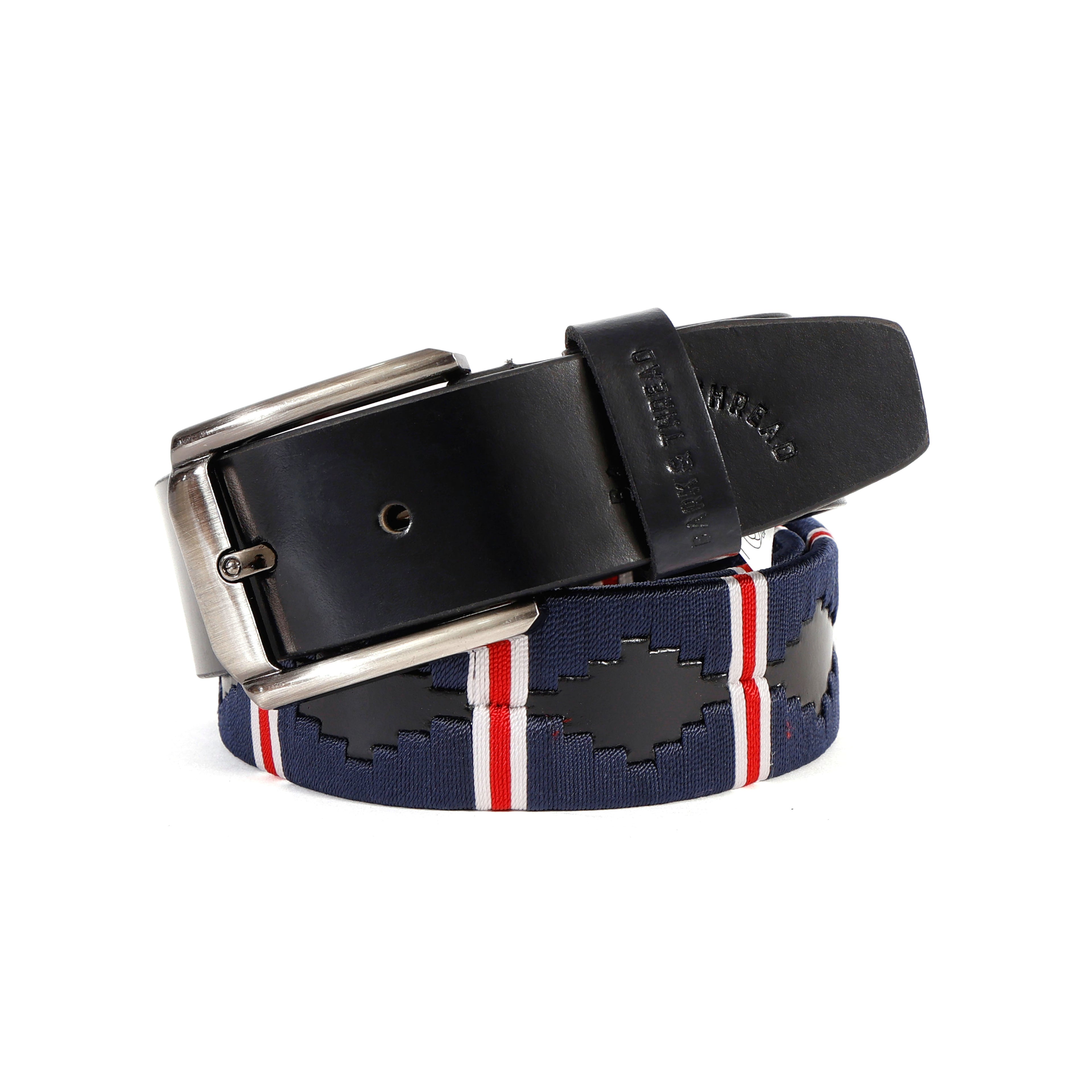 Luxury Polo Leather Belt with Multicolour Stitching – Black Strap & Silver Buckle