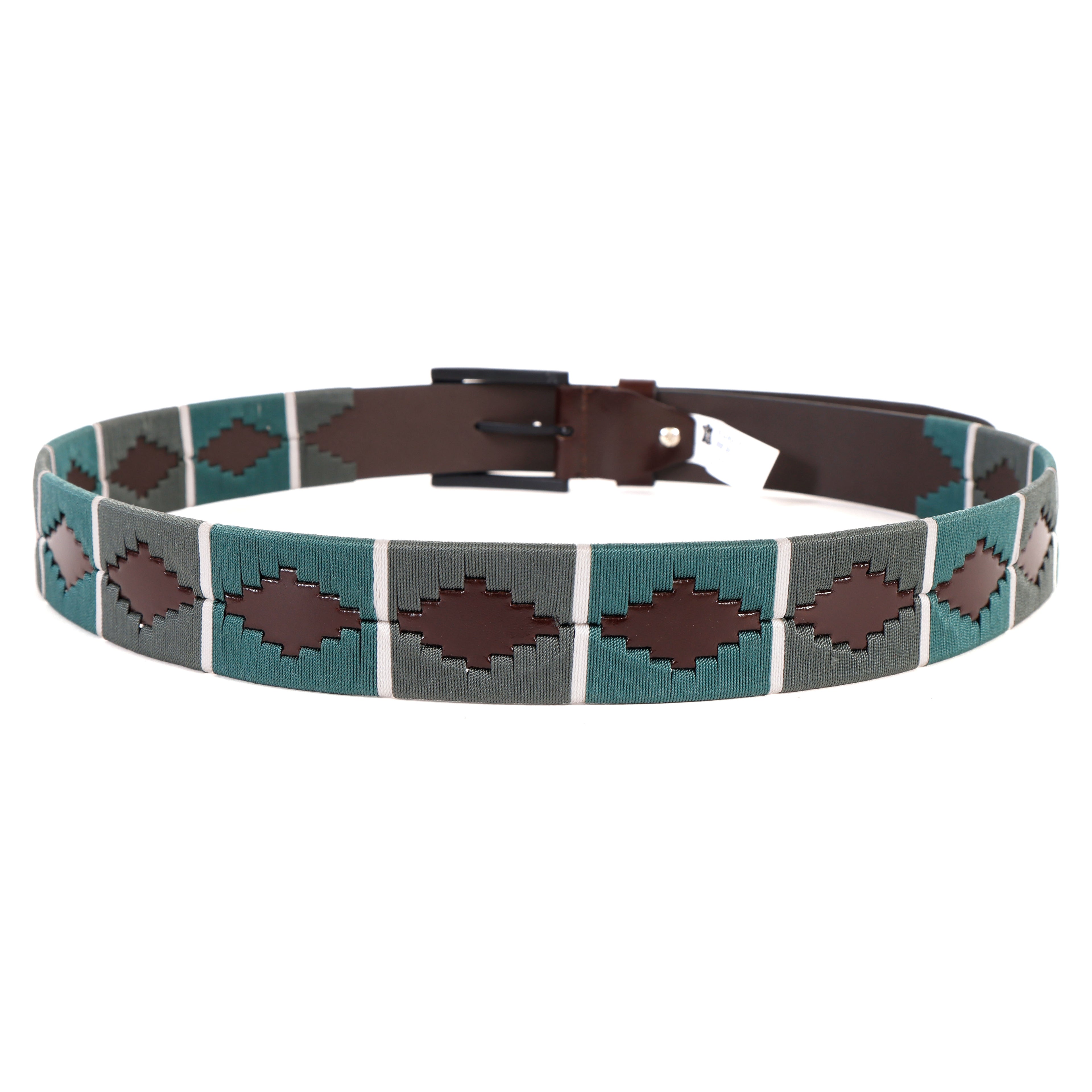 Premium Polo Leather Belt with Light & Dark Green Stitching – Brown Strap & Black Buckle