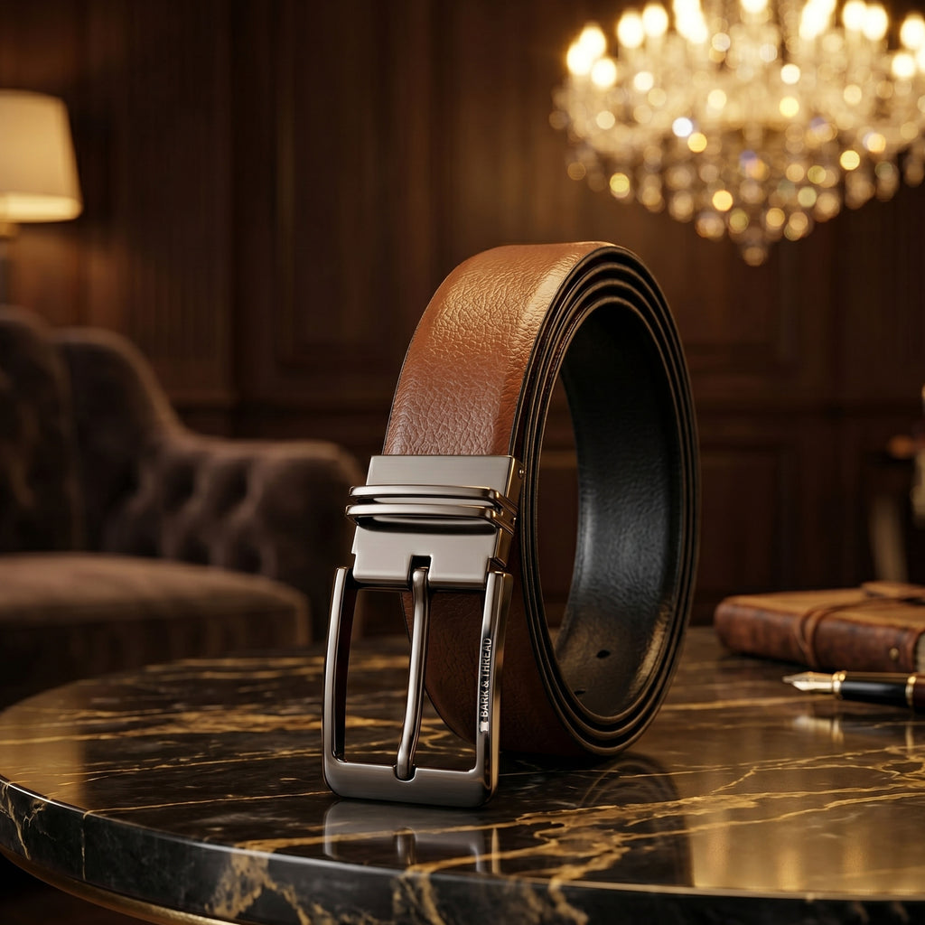 Premium Reversible Genuine Leather Belt for Men with Silver Buckle | Dual Color 2-in-1 Formal & Casual Wear