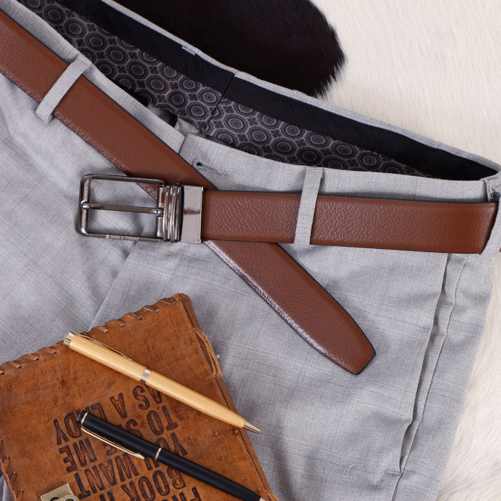 Premium Reversible Genuine Leather Belt for Men with Silver Buckle | Dual Color 2-in-1 Formal & Casual Wear