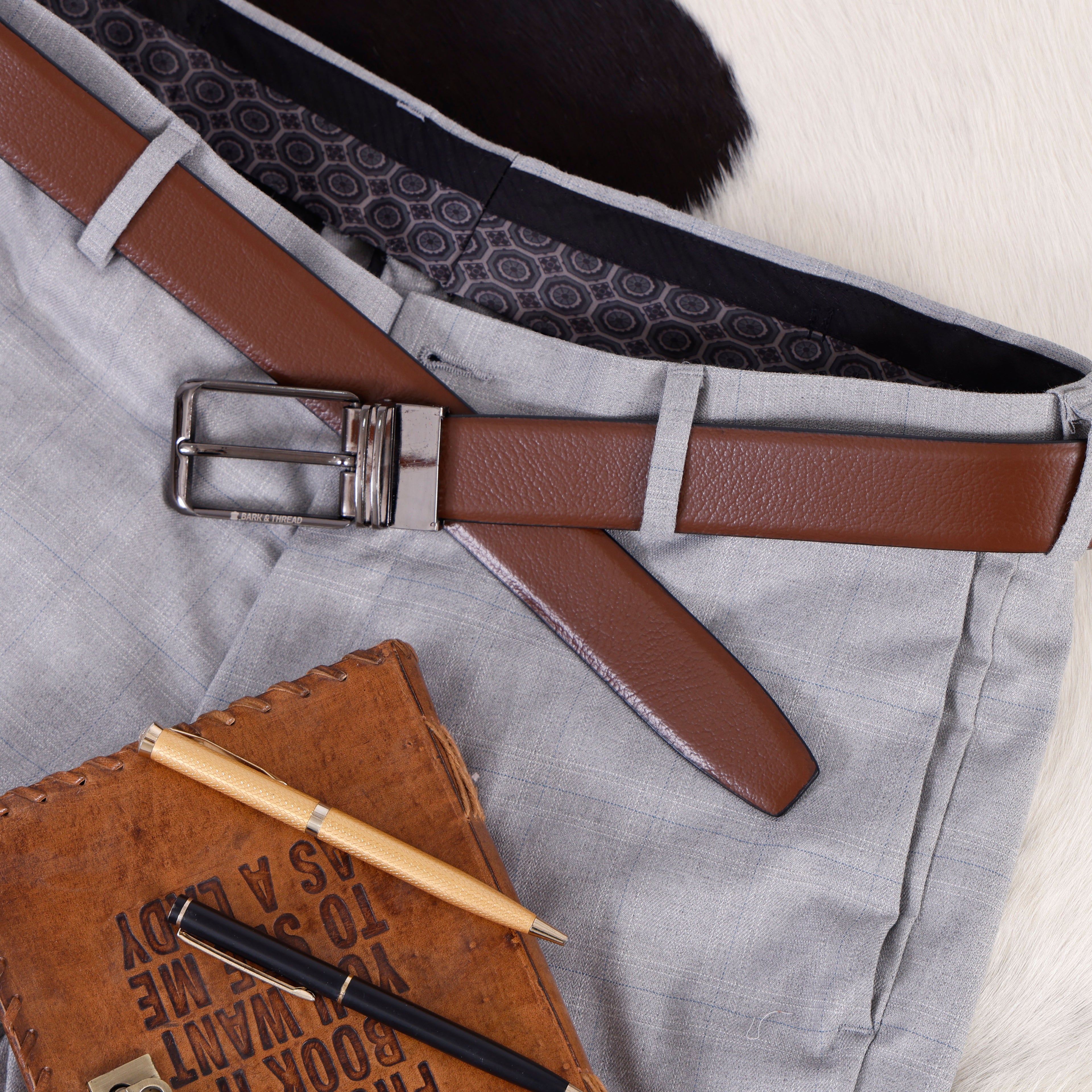 Premium Reversible Genuine Leather Belt for Men with Silver Buckle | Dual Color 2-in-1 Formal & Casual Wear
