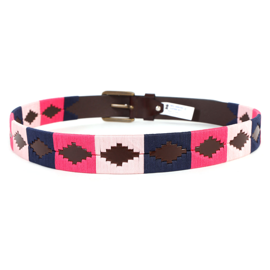 Premium Polo Leather Belt with Multicolour Stitching – Brown Strap & Gold Buckle
