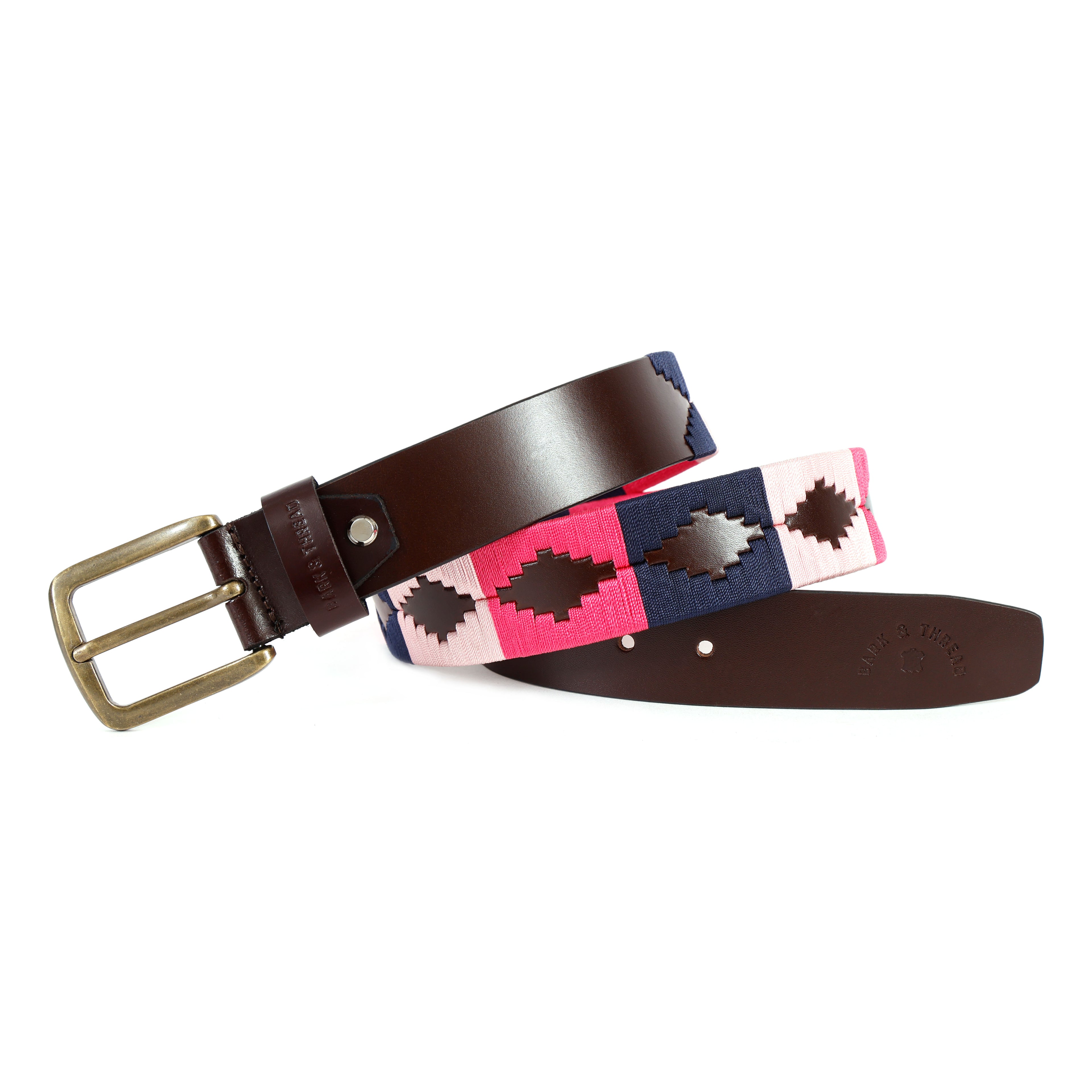 Premium Polo Leather Belt with Multicolour Stitching – Brown Strap & Gold Buckle
