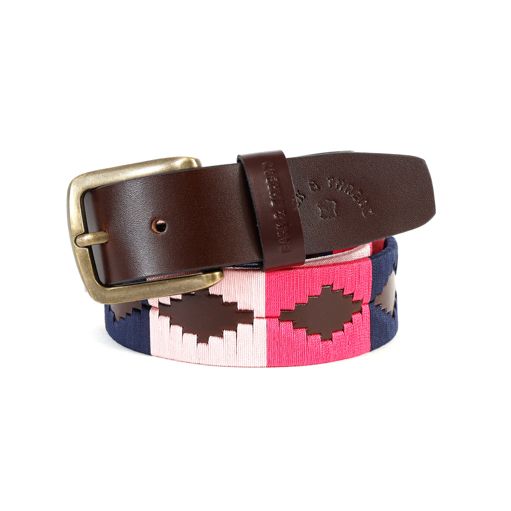 Premium Polo Leather Belt with Multicolour Stitching – Brown Strap & Gold Buckle