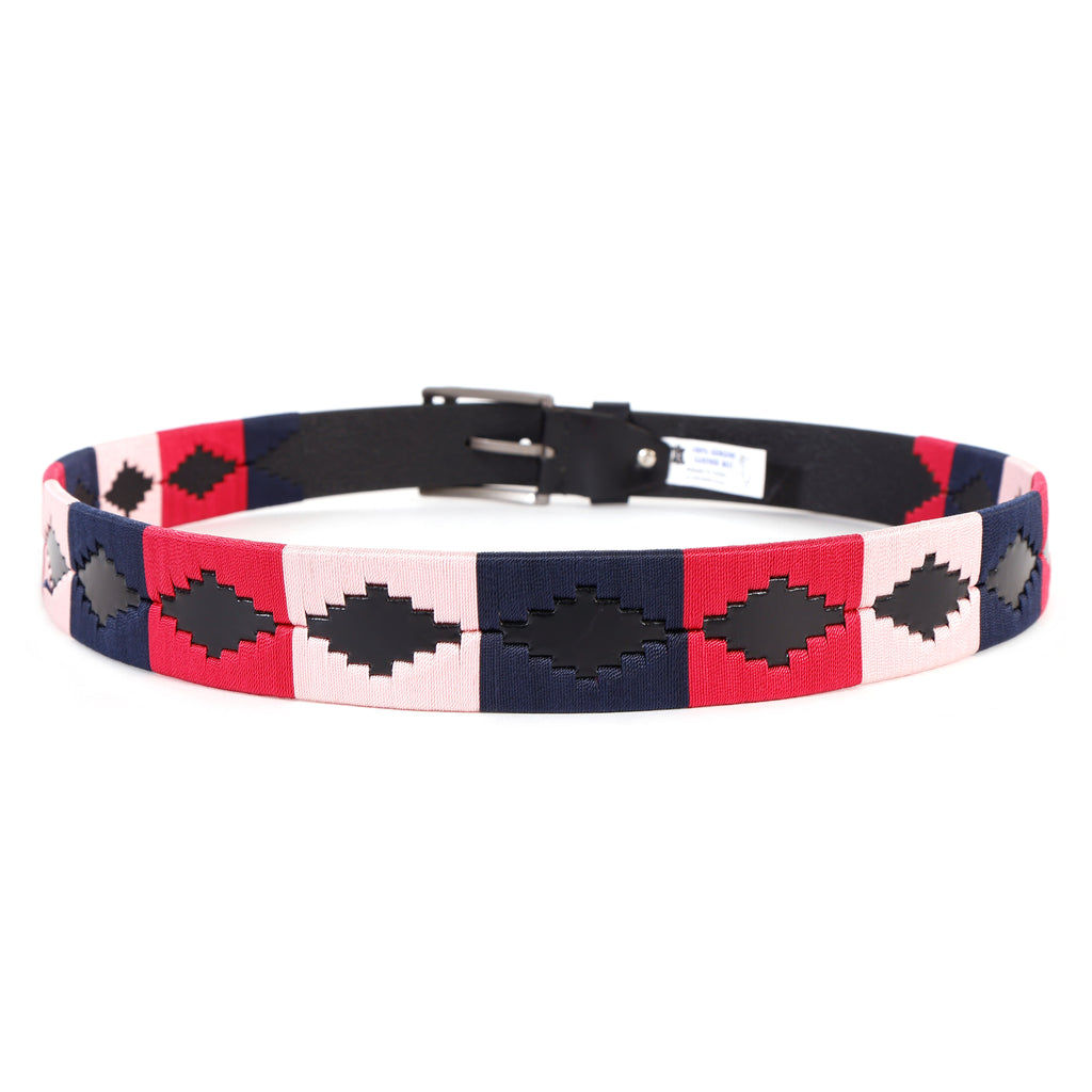Premium Polo Leather Belt with Multicolour Stitching – Black Strap & Silver Buckle