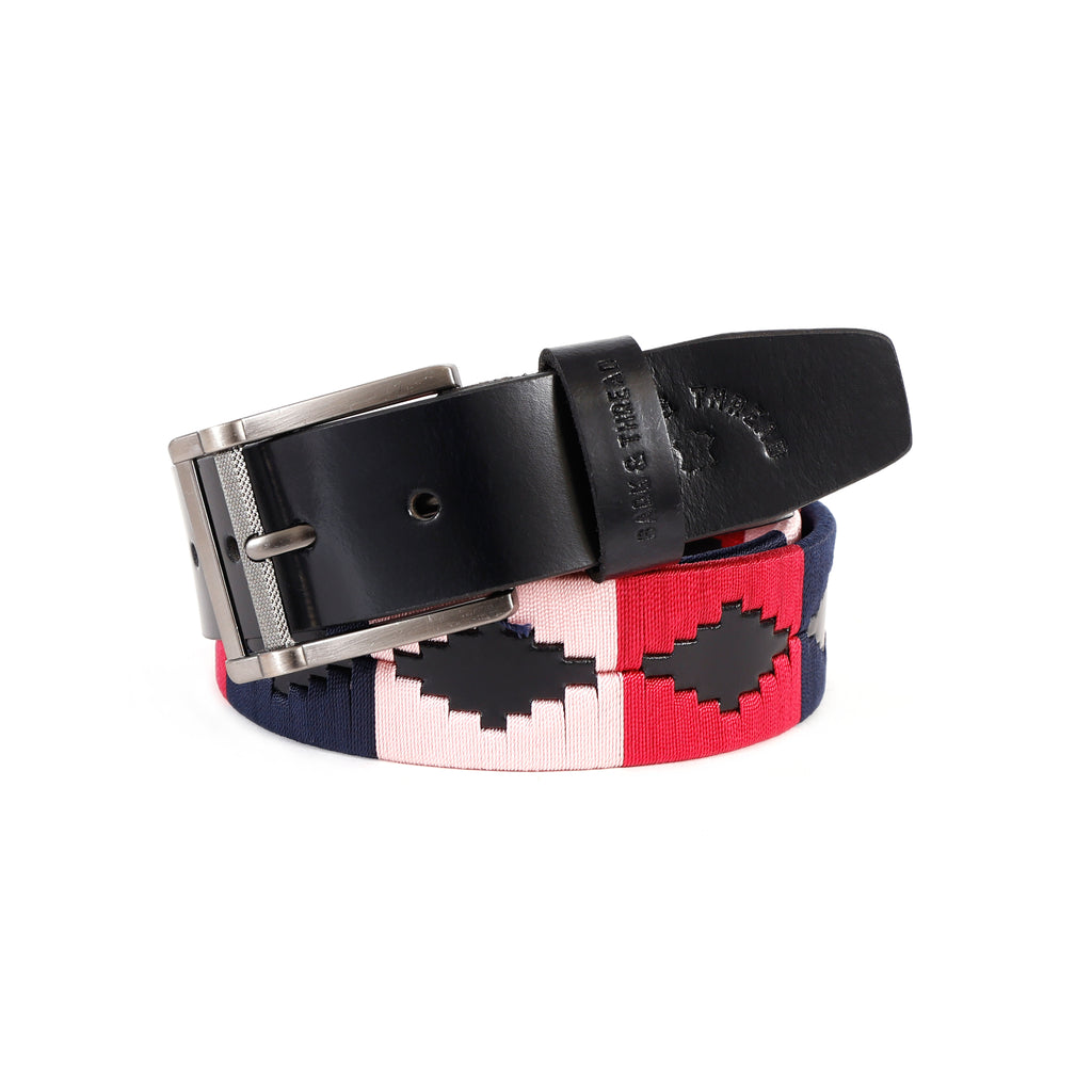 Premium Polo Leather Belt with Multicolour Stitching – Black Strap & Silver Buckle